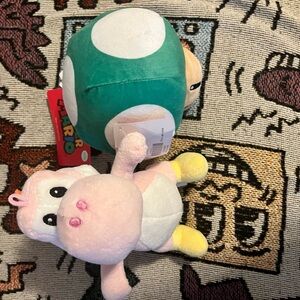Super Mario world pink yoshi n green toad plush